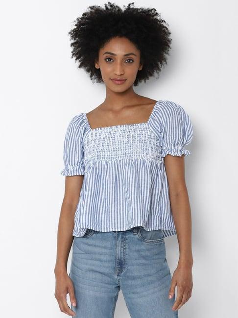 american eagle outfitters blue cotton striped top