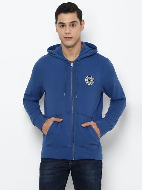 american eagle outfitters blue regular fit logo printed hooded sweatshirt