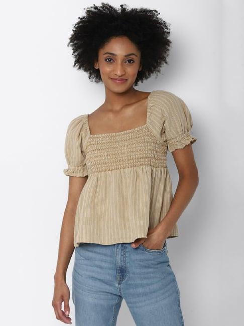 american eagle outfitters brown cotton striped top