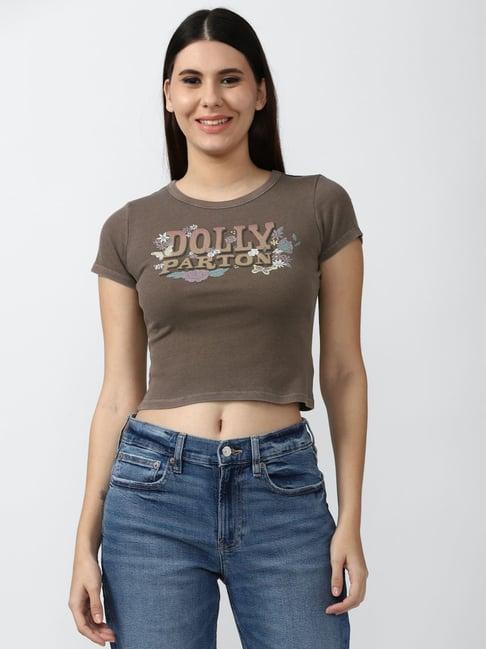 american eagle outfitters brown dolly parton graphic print crop top