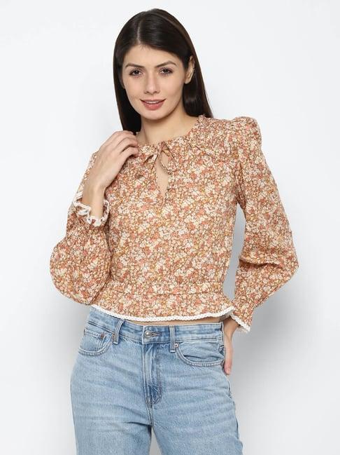 american eagle outfitters brown floral print crop top