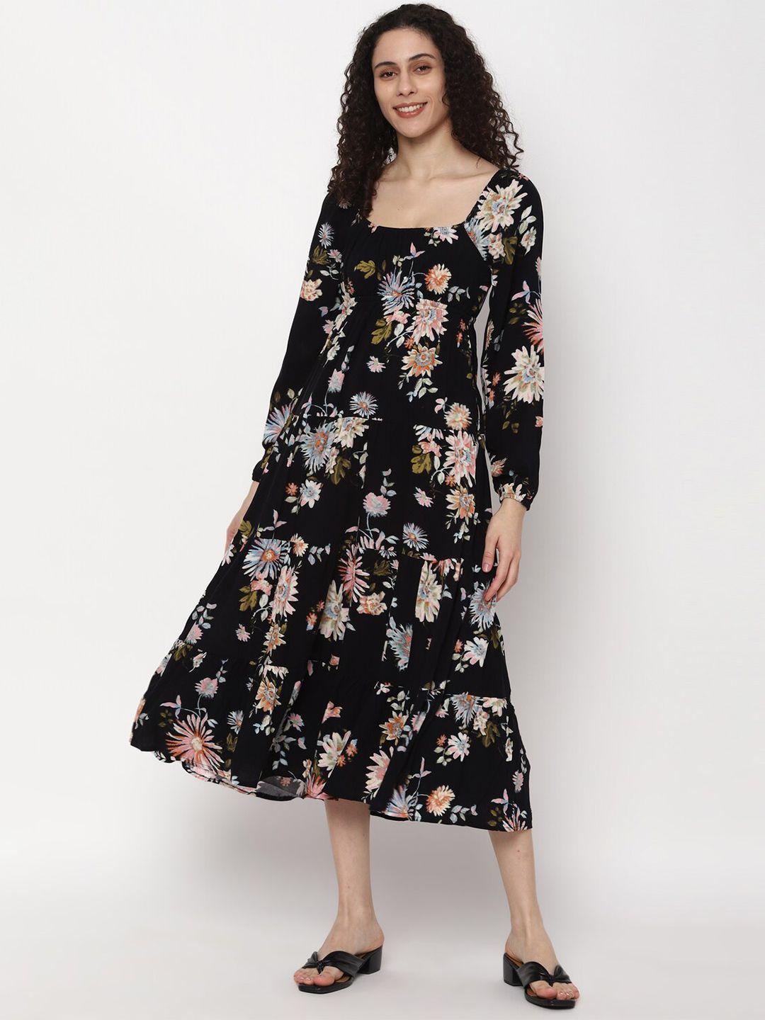 american eagle outfitters floral printed square neck puff sleeves tiered a-line dress