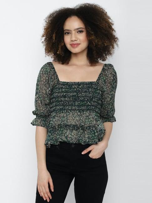 american eagle outfitters green cotton floral print top