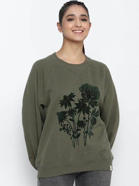 american eagle outfitters green cotton printed sweatshirt