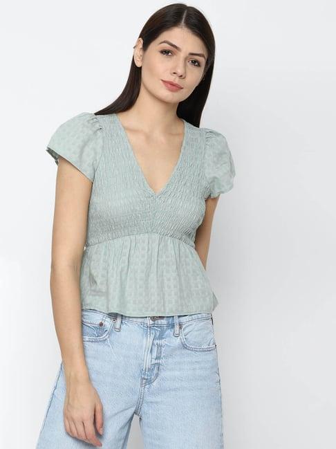 american eagle outfitters green self design top
