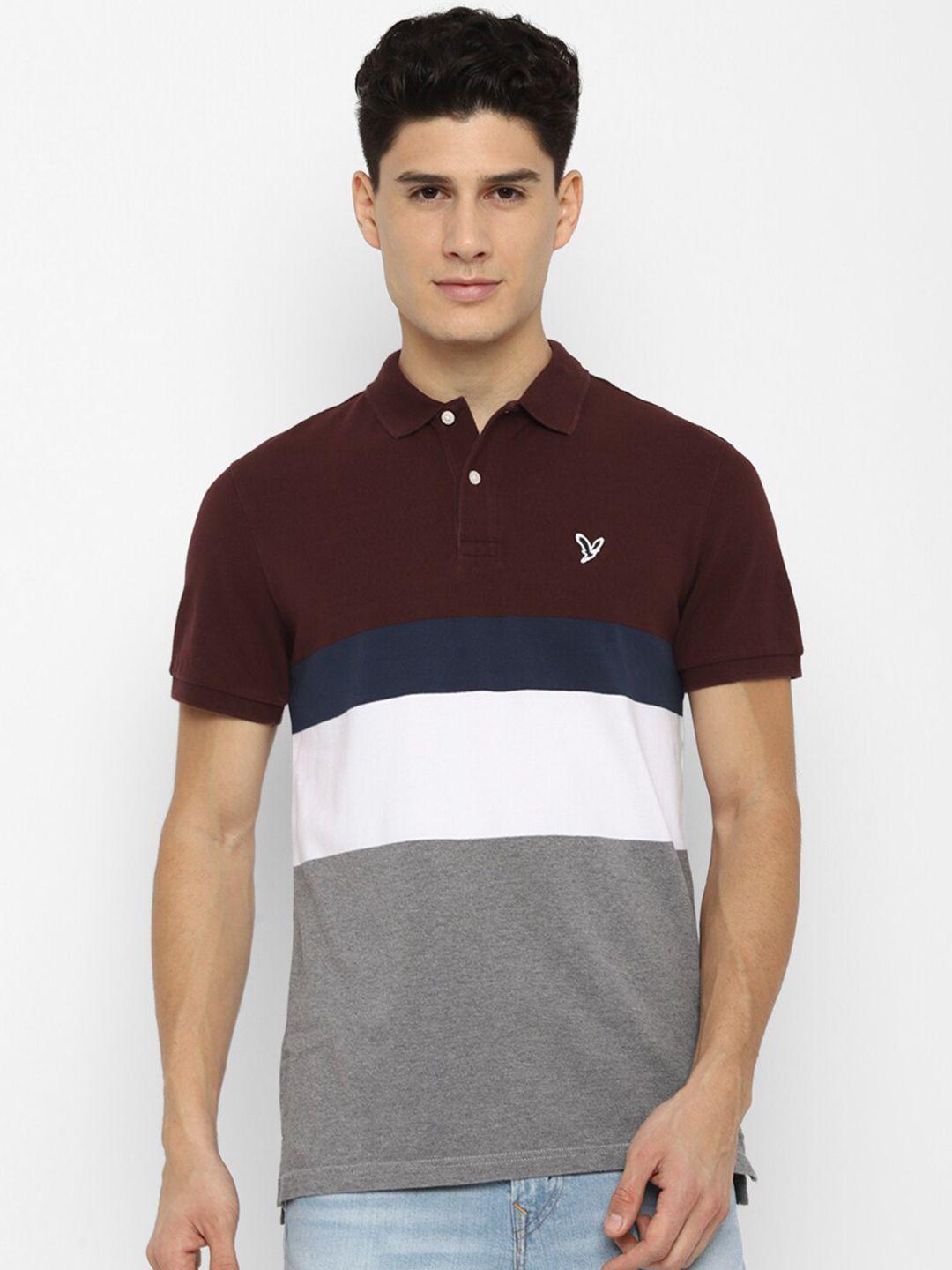american eagle outfitters men burgundy colourblocked polo collar t-shirt