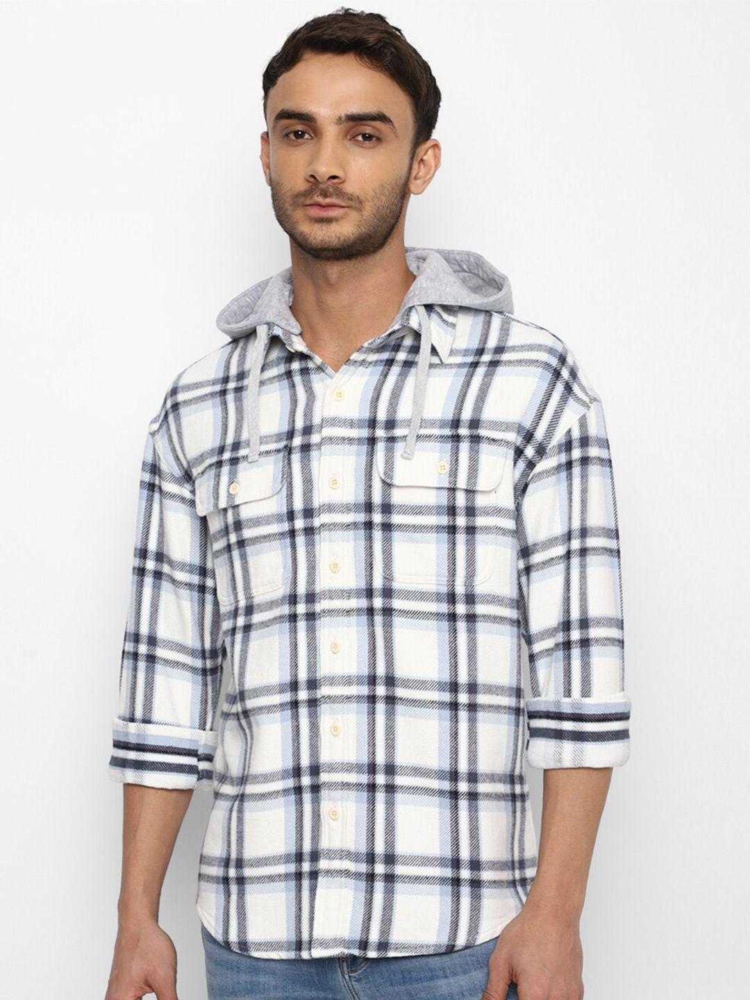 american eagle outfitters men checked cotton hooded casual shirt