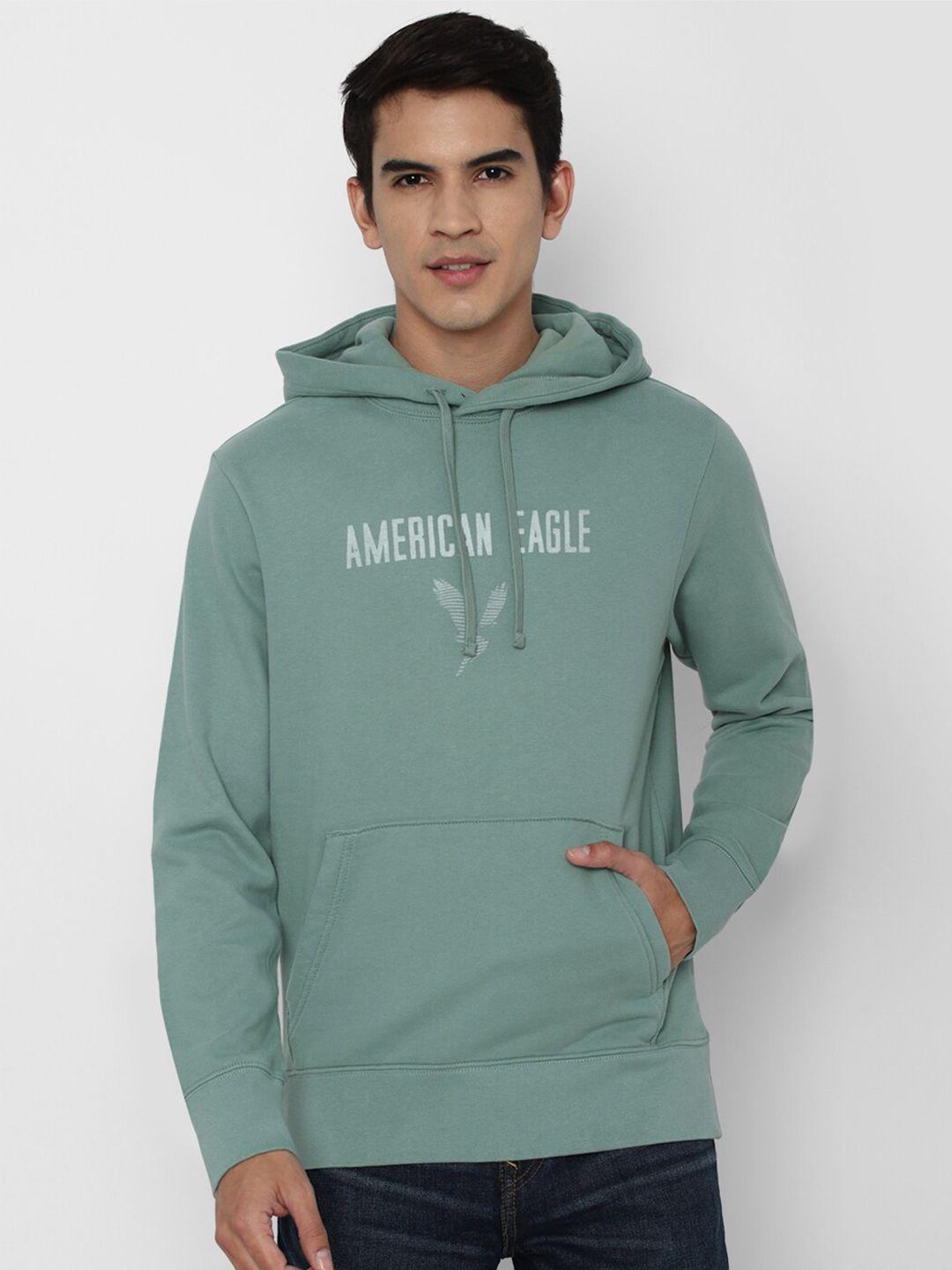 american eagle outfitters men green printed hooded sweatshirt