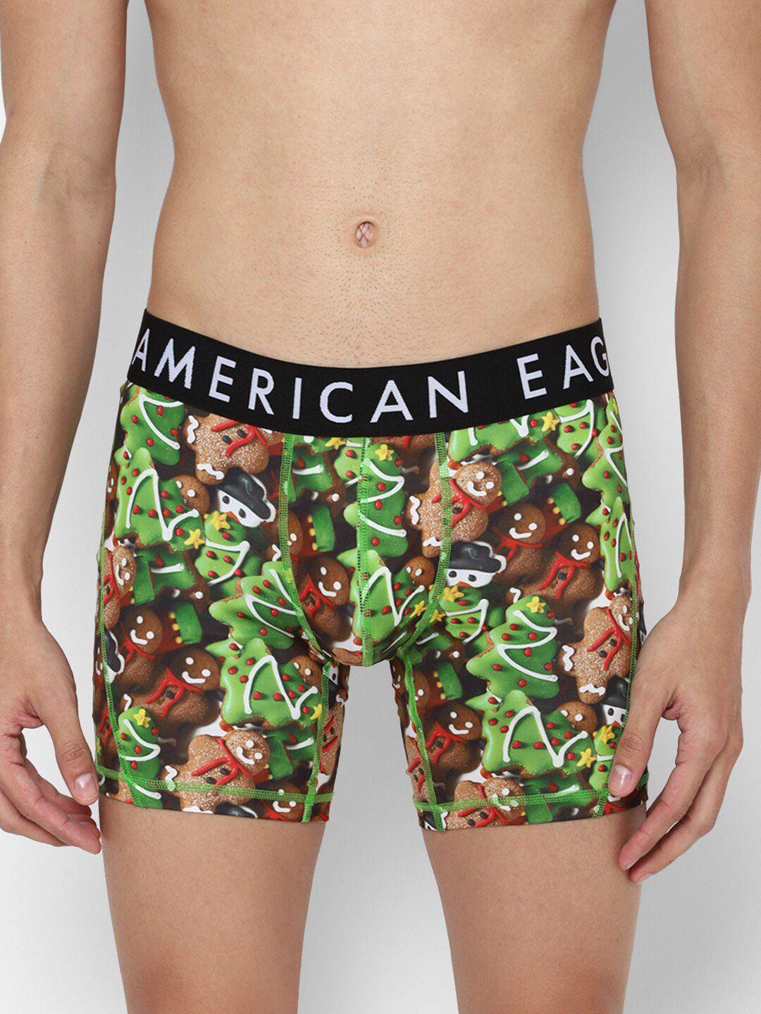 american eagle outfitters men green x-mas cookies printed flex trunk