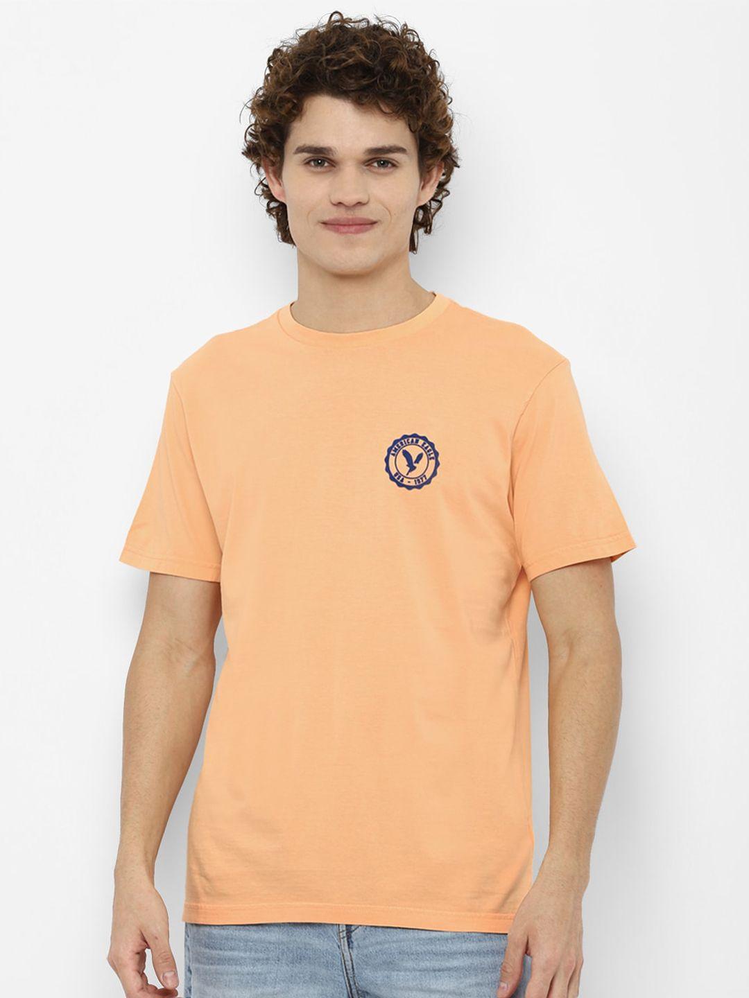 american eagle outfitters men peach-coloured applique t-shirt
