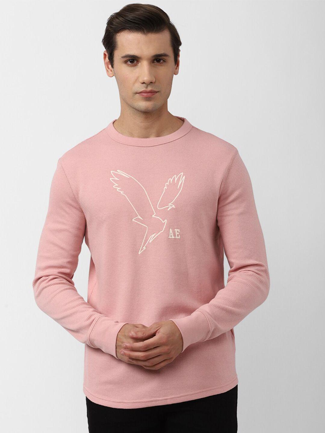 american eagle outfitters men pink brand logo printed t-shirt