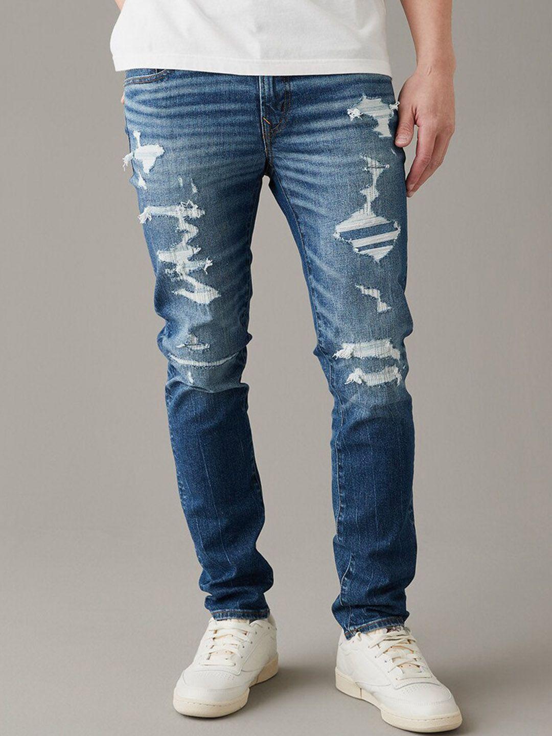 american eagle outfitters men skinny fit highly distressed light fade stretchable jeans