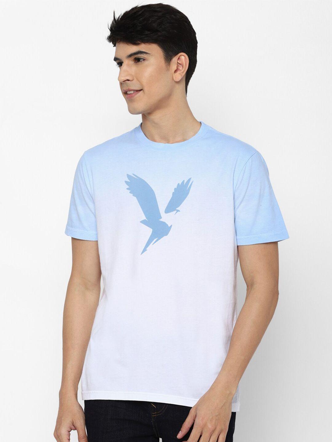 american eagle outfitters men white & blue printed pure cotton t-shirt