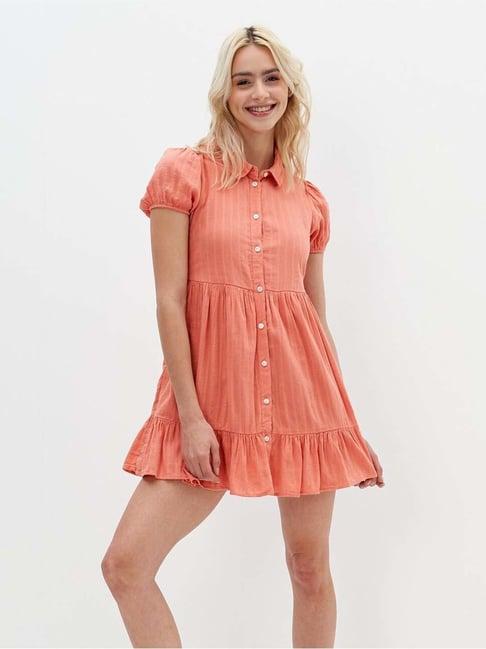 american eagle outfitters orange self pattern a-line dress