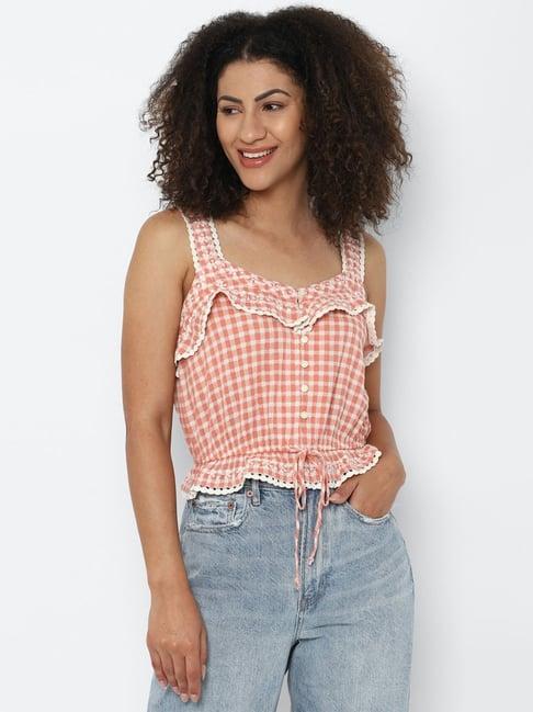 american eagle outfitters pink & white checks crop top