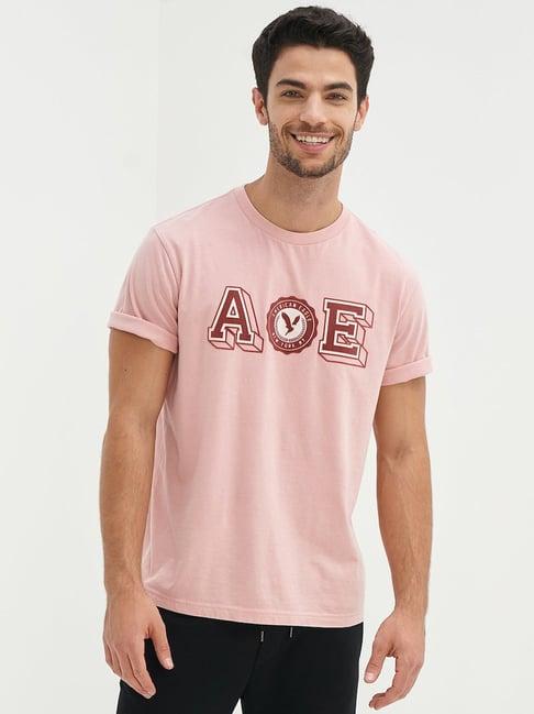 american eagle outfitters pink cotton regular fit printed t-shirts