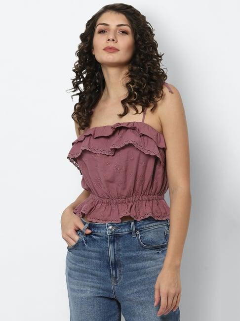american eagle outfitters pink embroidered crop top
