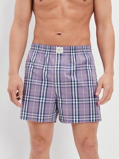 american eagle outfitters purple cotton regular fit checks boxers