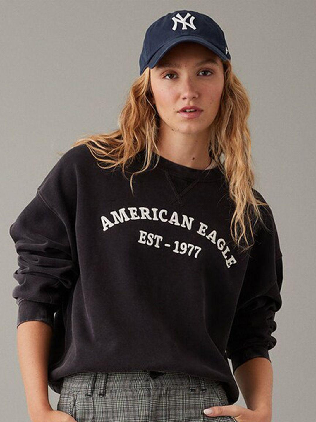 american eagle outfitters typography printed round neck long sleeves pullover sweatshirt
