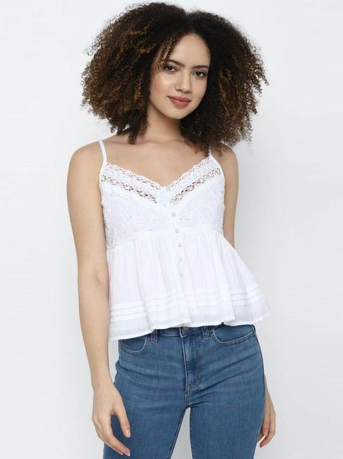american eagle outfitters white cotton embroidered top