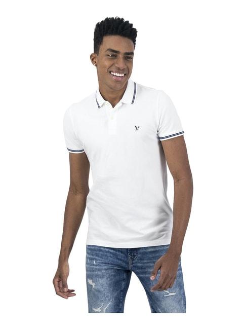 american eagle outfitters white cotton slim fit polo t-shirt