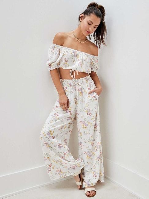 american eagle outfitters white floral print palazzos