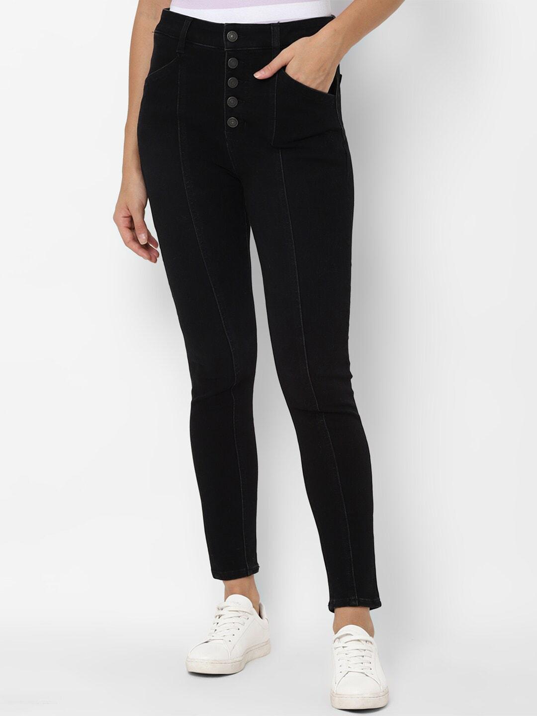 american eagle outfitters women black solid skinny-fit jeggings