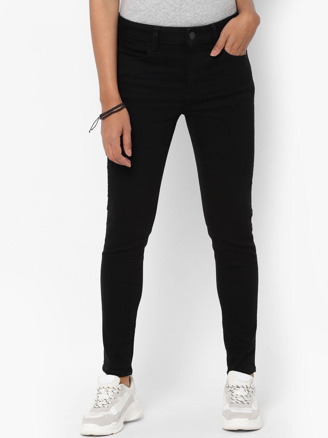 american eagle outfitters women black solid slim-fit jeggings