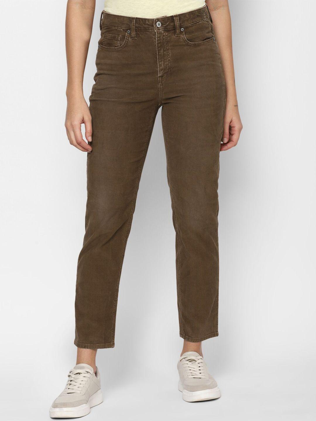 american eagle outfitters women brown coloured slim fit cotton jeans