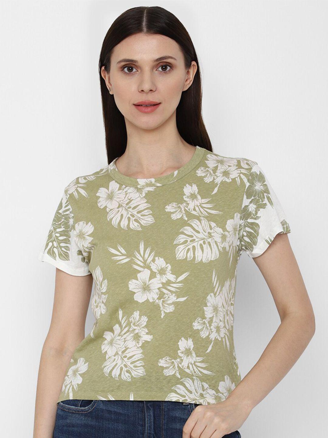 american eagle outfitters women green floral printed extended sleeves t-shirt