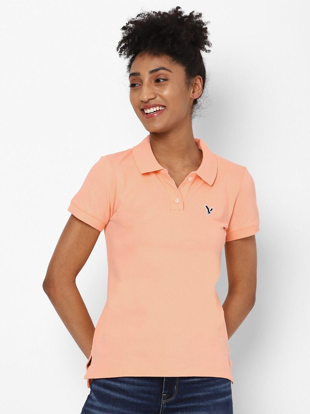 american eagle outfitters women peach-coloured polo collar t-shirt