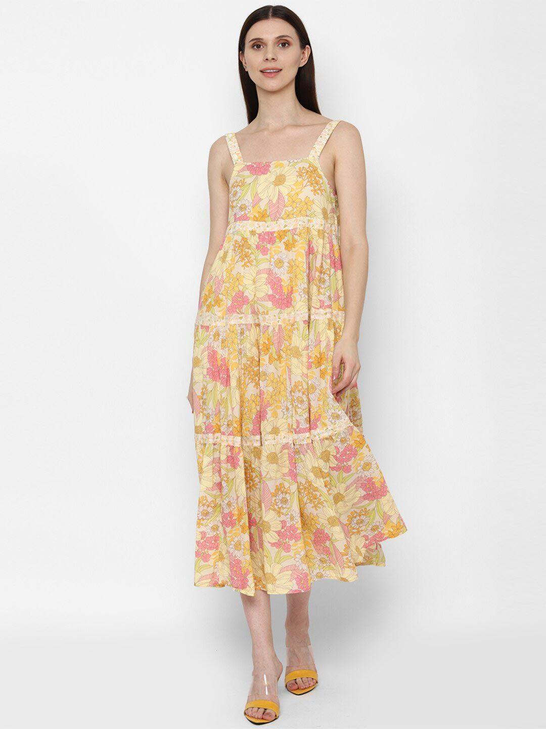 american eagle outfitters women yellow floral layered midi dress