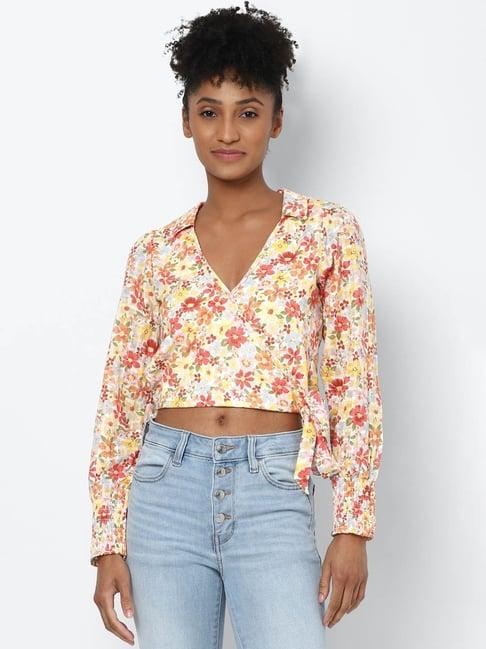 american eagle outfitters yellow cotton printed crop top