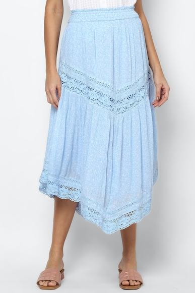 american eagle women blue lace tiered midi skirt