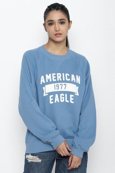 american eagle women blue oversized crew neck graphic sweatshirt