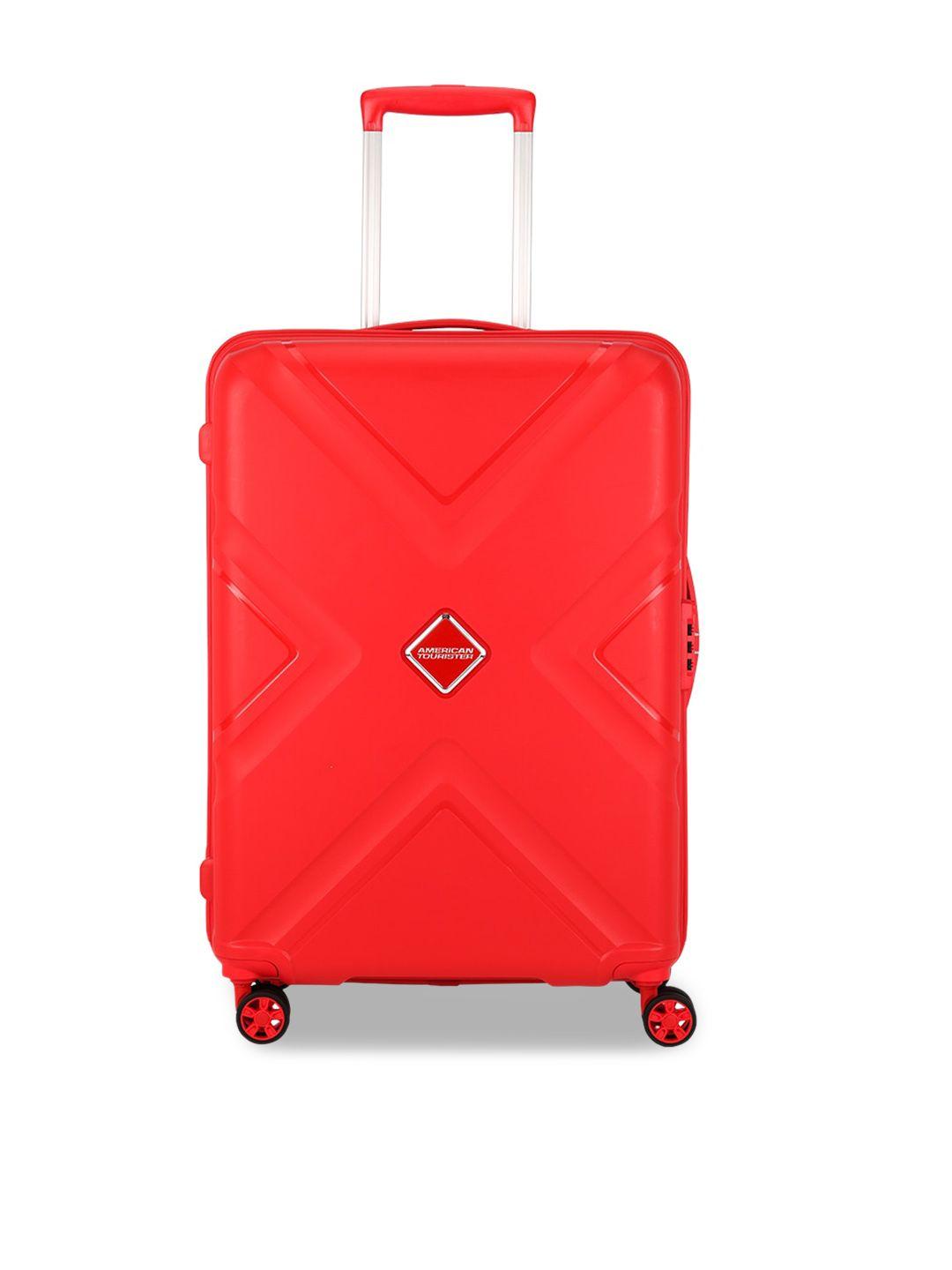 american tourister red solid hard-sided large trolley suitcase
