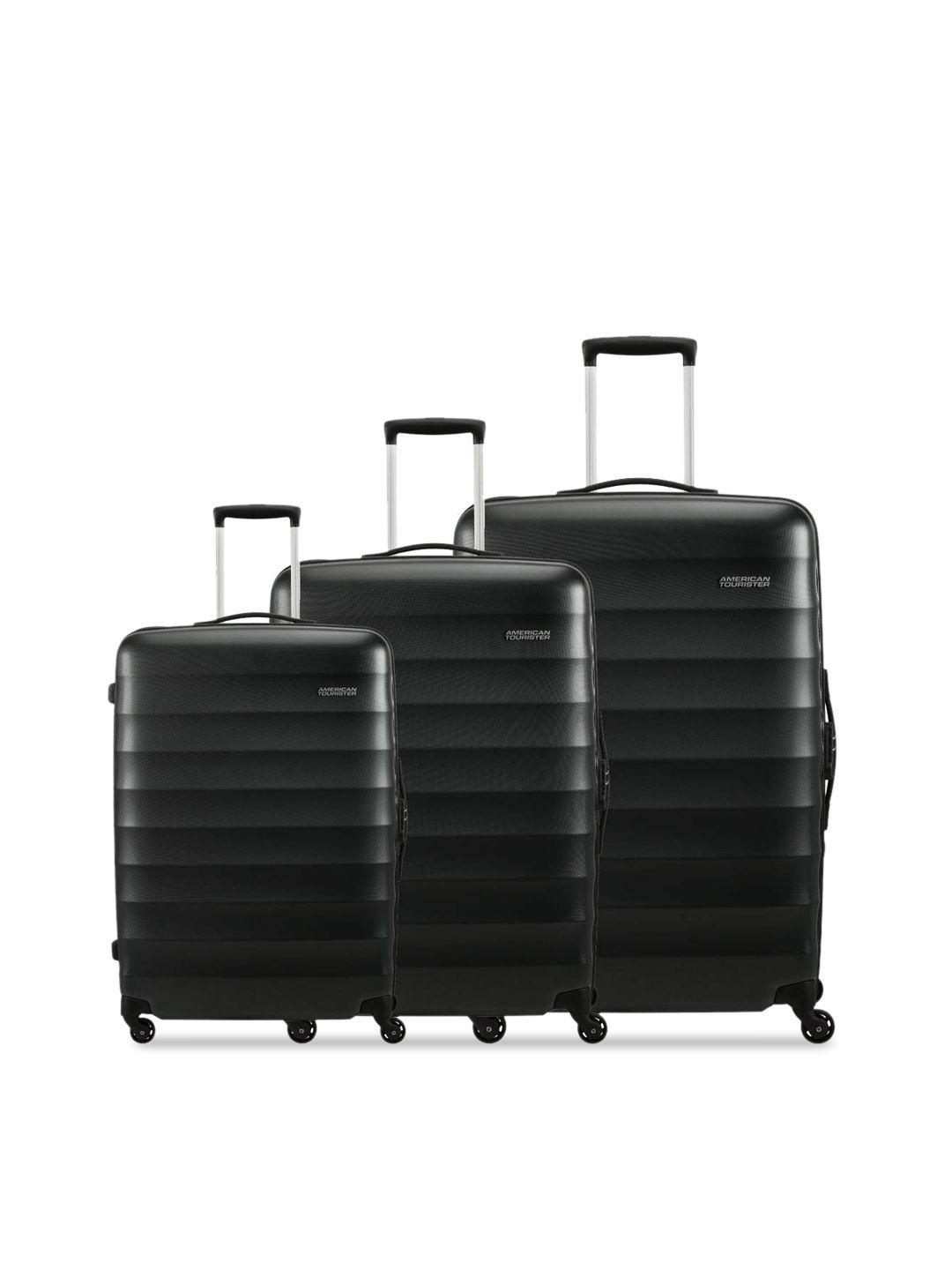 american tourister set of 3 black solid hard-sided trolley suitcases