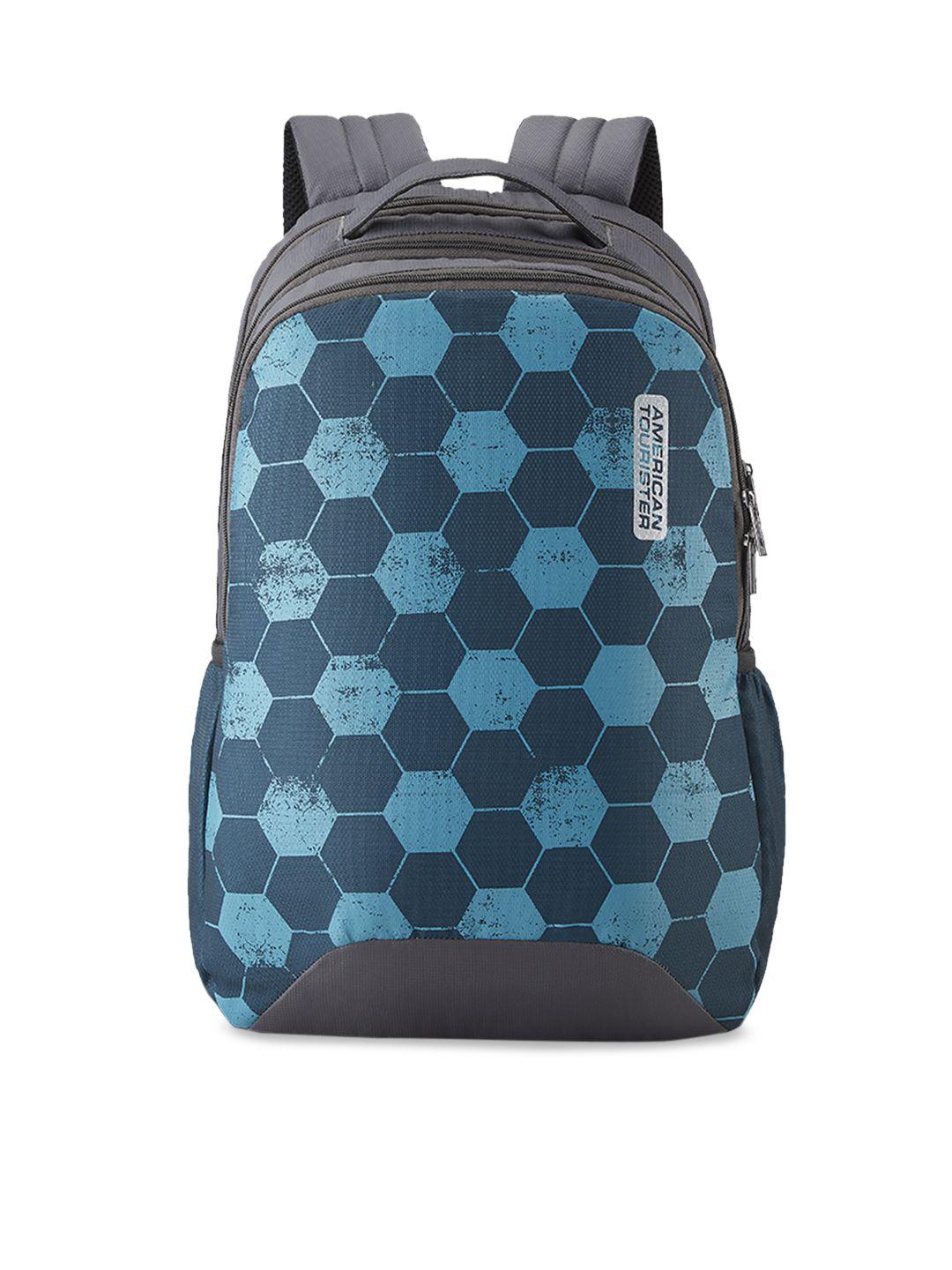 american tourister unisex blue & grey printed backpack