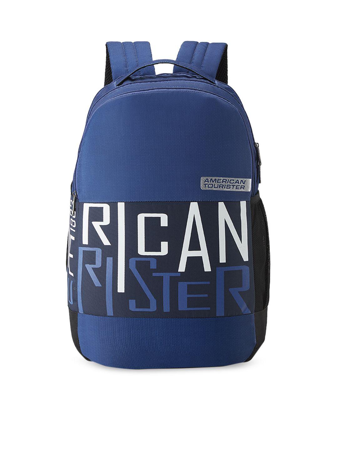 american tourister unisex blue brand logo backpack