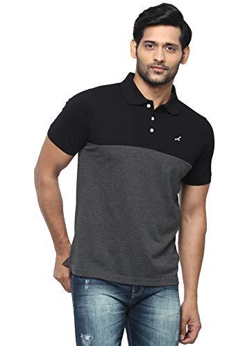 american crew men's polo regular fit t-shirt (ac166-xl_black & charcoal melange)