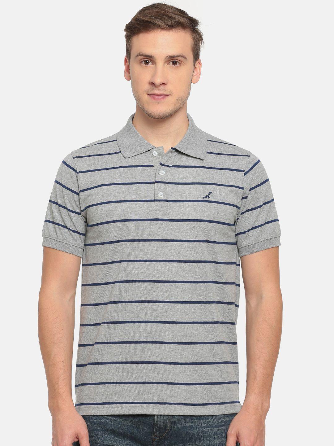 american crew men grey & navy striped polo collar t-shirt