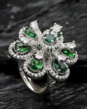 american diamond-studded floral ring