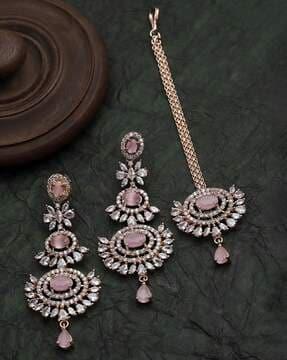 american diamond studded maang tikka & earrings