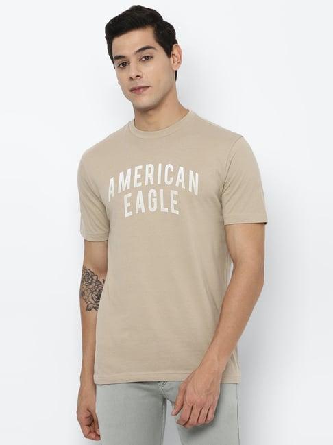 american eagle beige cotton regular fit printed t-shirt