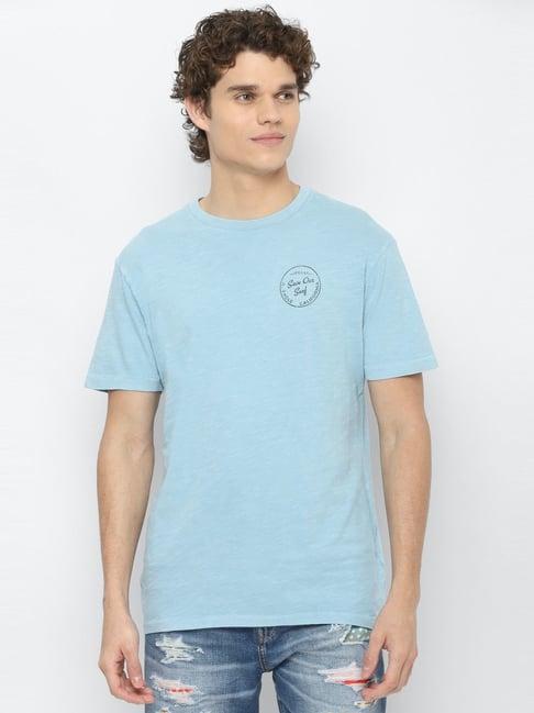 american eagle blue cotton regular fit printed t-shirt