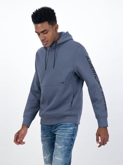 american eagle blue regular fit printed hooded sweatshirt