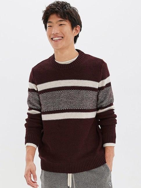 american eagle brown regular fit striped sweater