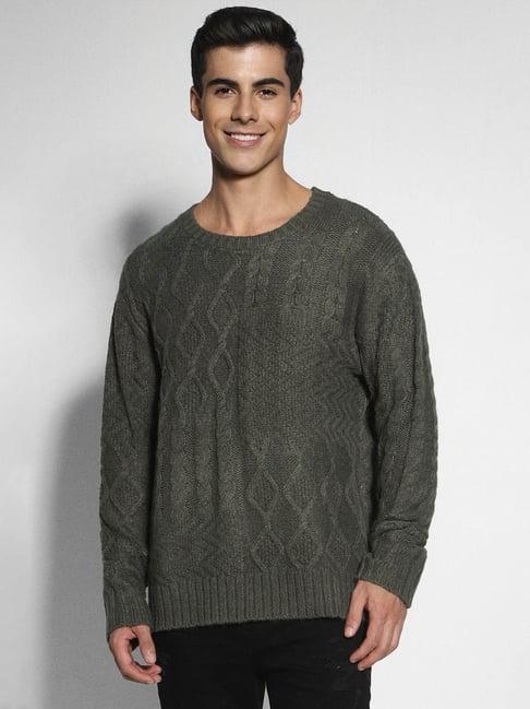 american eagle green regular fit self pattern sweater