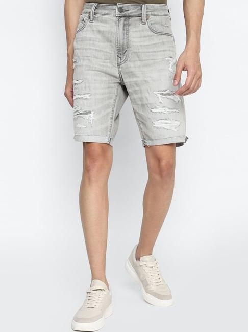 american eagle grey regular fit distressed denim shorts