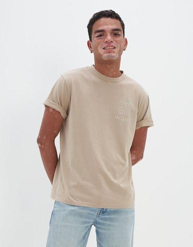 american eagle men beige super soft logo graphic t-shirt